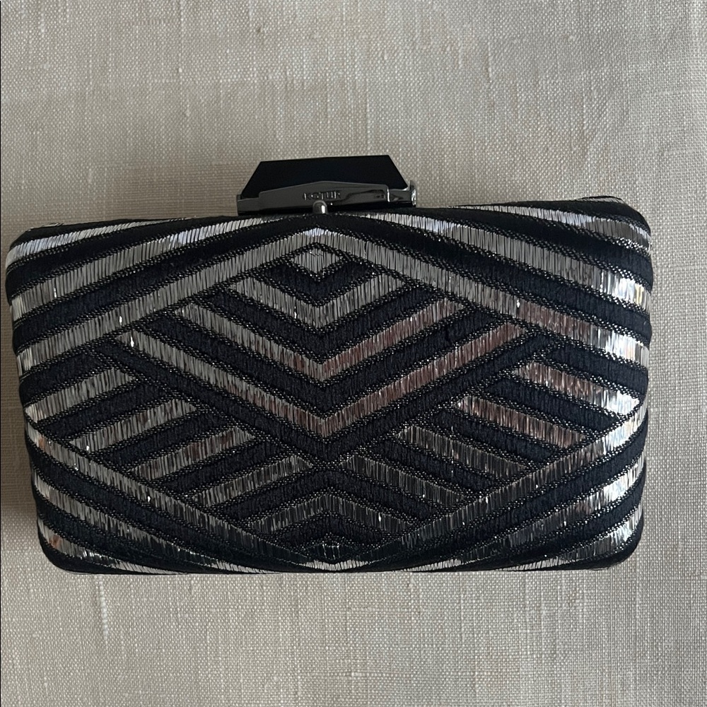 Kotur Black and Silver Geometric Clutch
